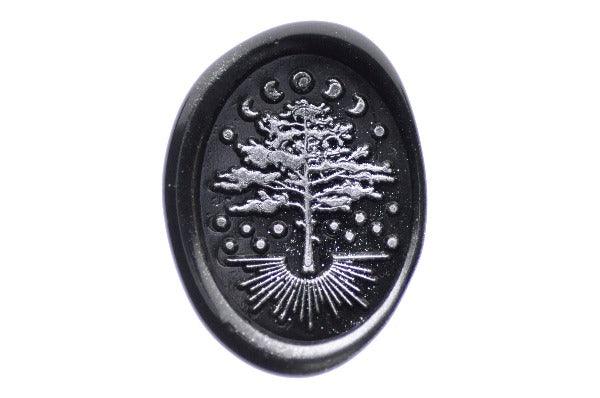 Tree & Moon Eclipse Wax Seal Stamp - Backtozero B20 - dot, dots, eclipse, moon, newarrivals, number, oval, Signature, silver dust, silver highlight, silver powder, star, starburst, Stars, texture, Tree
