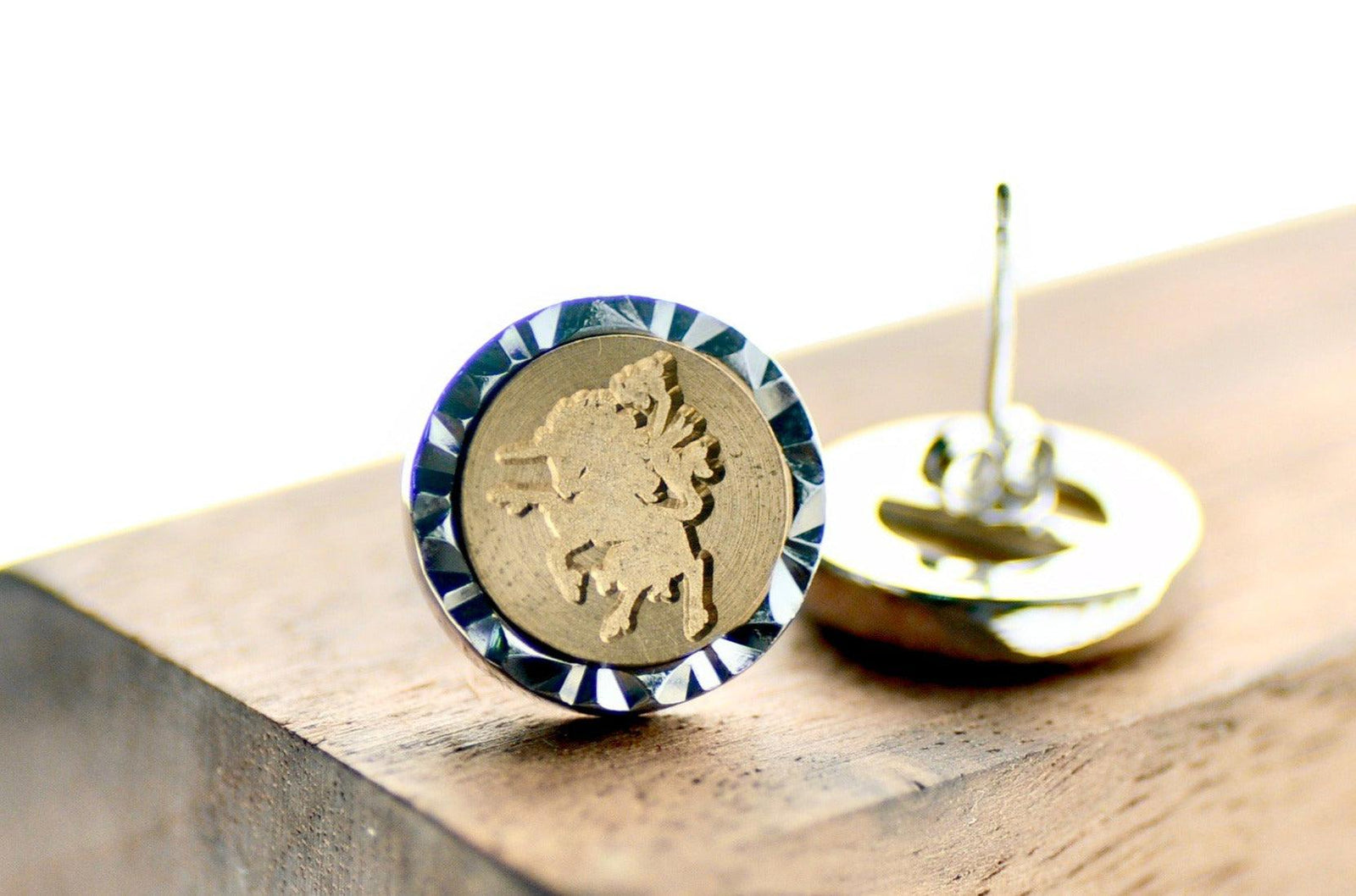 Unicorn Geo Signet Earrings - Backtozero B20 - brass, earrings, geo, geoearrings, signet, silver, stud, stud earrings