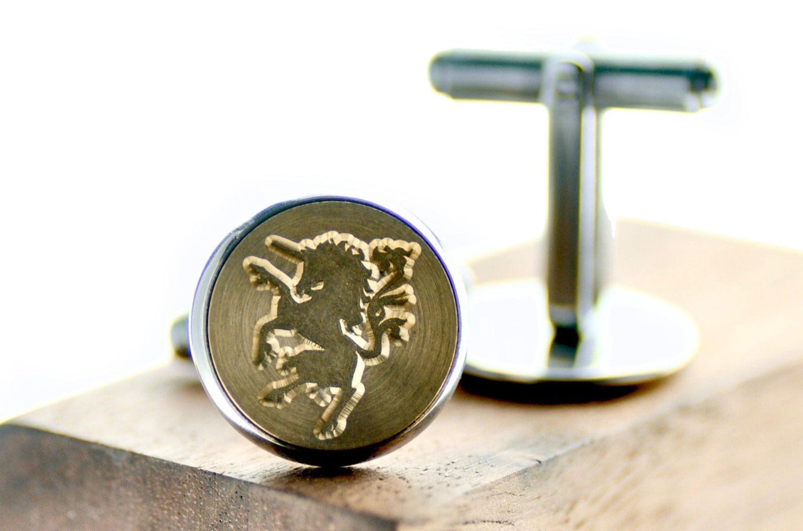 Unicorn Signet Cufflinks - Backtozero B20 - 14mm, brass, cufflinks, him, signet, stainless steel
