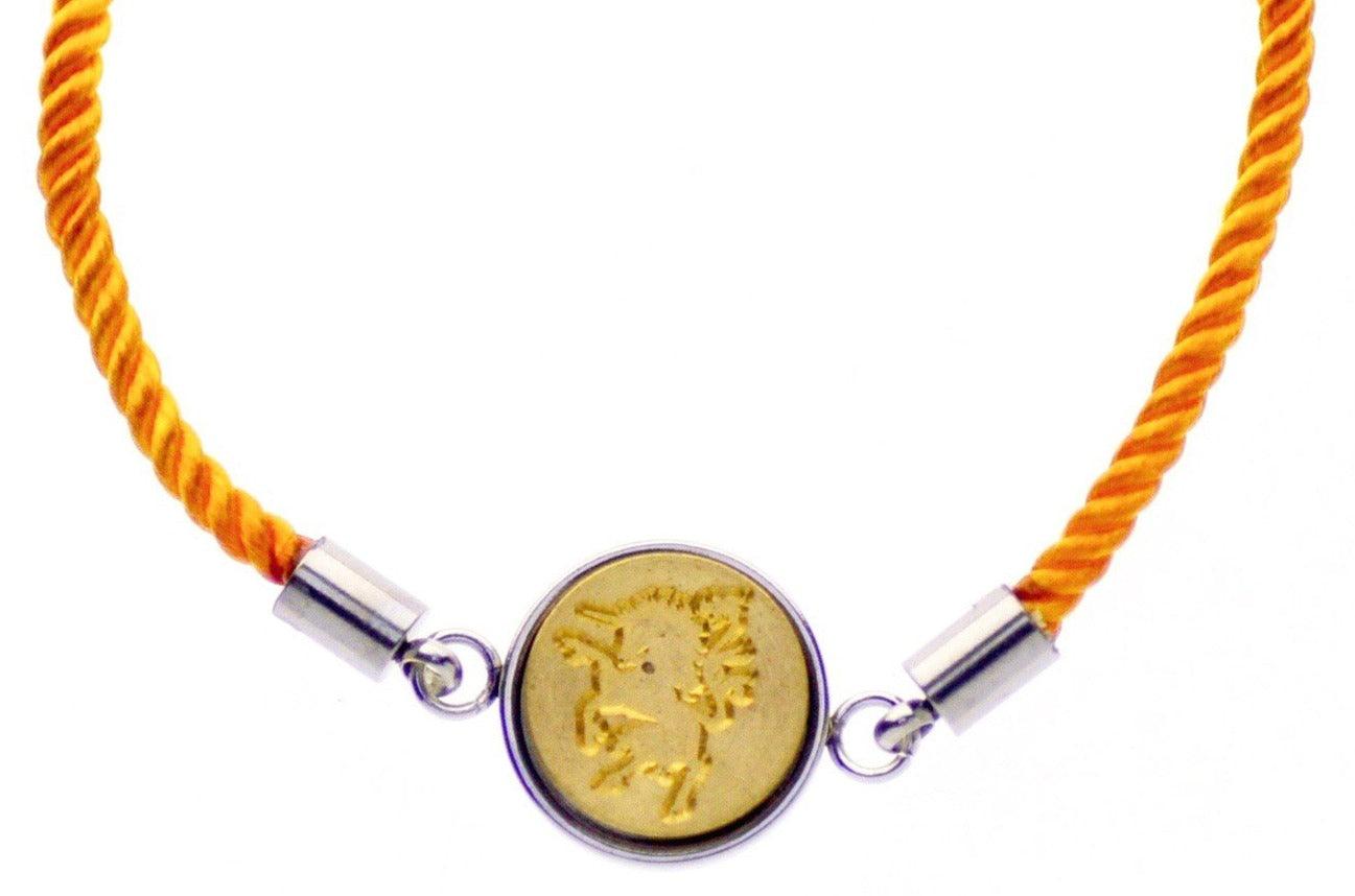 Unicorn Signet Bracelet - Backtozero B20 - 10mm, 12mm, adjustable, bracelet, brass, cord, cord bracelet, minimal, signet, signet bracelet, stainless steel, twist cord, unicorn