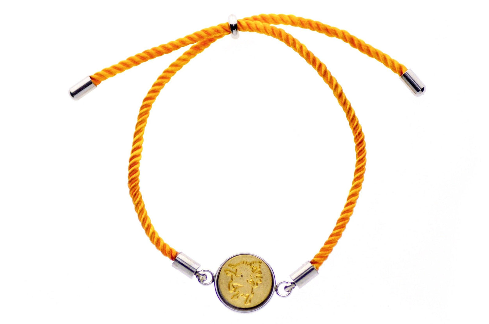 Unicorn Signet Bracelet - Backtozero B20 - 10mm, 12mm, adjustable, bracelet, brass, cord, cord bracelet, minimal, signet, signet bracelet, stainless steel, twist cord, unicorn