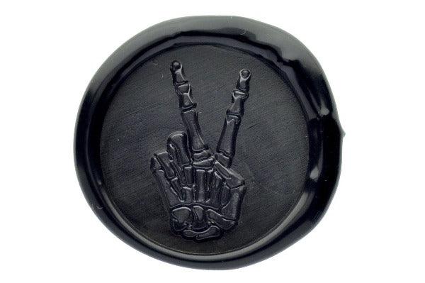 Victory Skeleton Hand Wax Seal Stamp - Backtozero B20 - Black, Bone, genericlonghandle, gesture, hand, hand gesture, handgesture, hands, victory