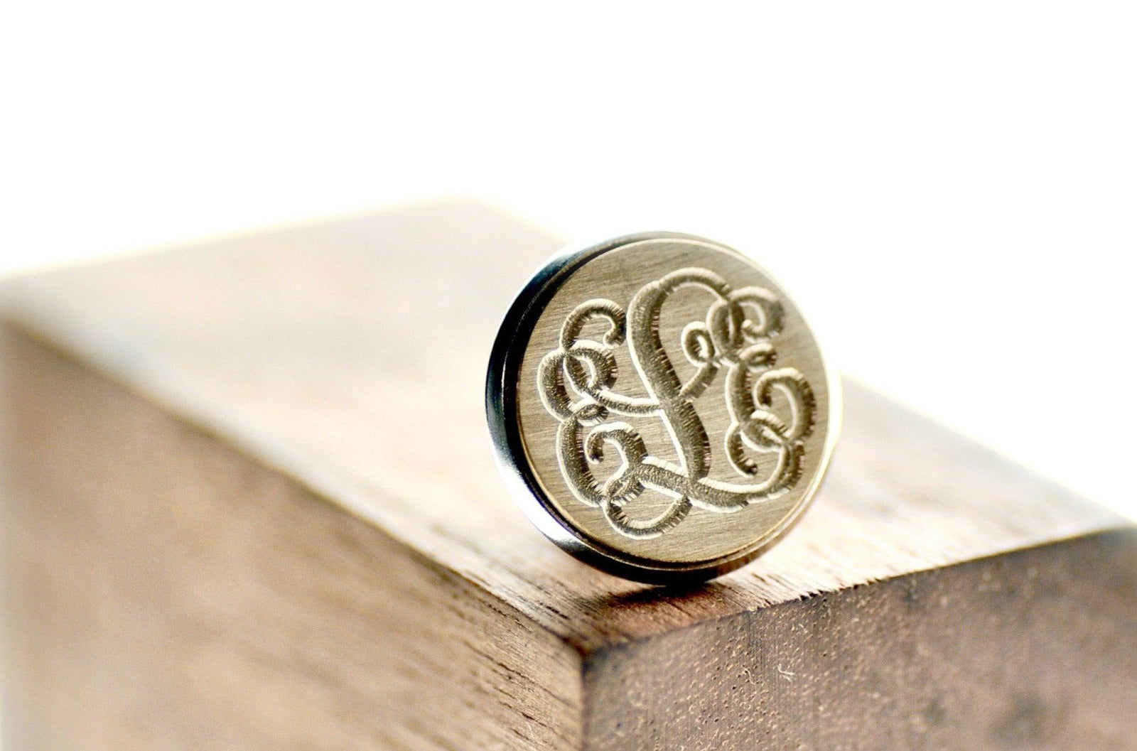 Vine Monogram Triple Initials Signet Pin - Backtozero B20 - 10mm, 12mm, 14mm, 3 initials, 3initials, badge, brass, brooch, Custom, him, monogram, Personalized, pin, signet, stainless steel, Triple Initials, Wedding