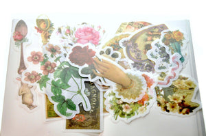 Translucent Stickers Set | Vintage Deco - Backtozero B20 - floral, Flower, flowers, hand, hand gesture, paper, Plant, plants, sticker, translucent, vintage, washi