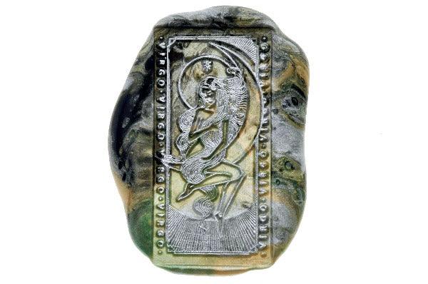 Tarot Style Zodiac Virgo Wax Seal Stamp - Backtozero B20 - black, forest green, light gold, marble, marble wax, metallic green, rectangle, Signature, signaturehandle, Silver, starburst, tarot, zodiac