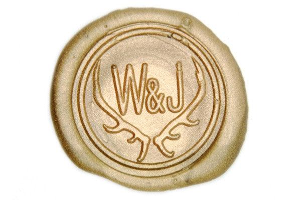 Antler Double Initials Wax Seal Stamp - Backtozero B20 - 2 initials, 2initials, Antler, Copper, Deer, Double Initials, genericlonghandle, Initial, monogram, Personalized, Two initials, Wedding, Woodland