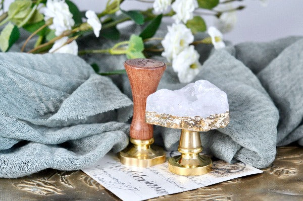 OOAK Gold-Plated White Quartz Wax Seal Handle - Backtozero B20 - crystal, gold plated, handle, quartz, White quartz