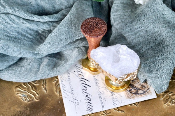 OOAK Gold-Plated White Quartz Wax Seal Handle - Backtozero B20 - crystal, gold plated, handle, quartz, White quartz