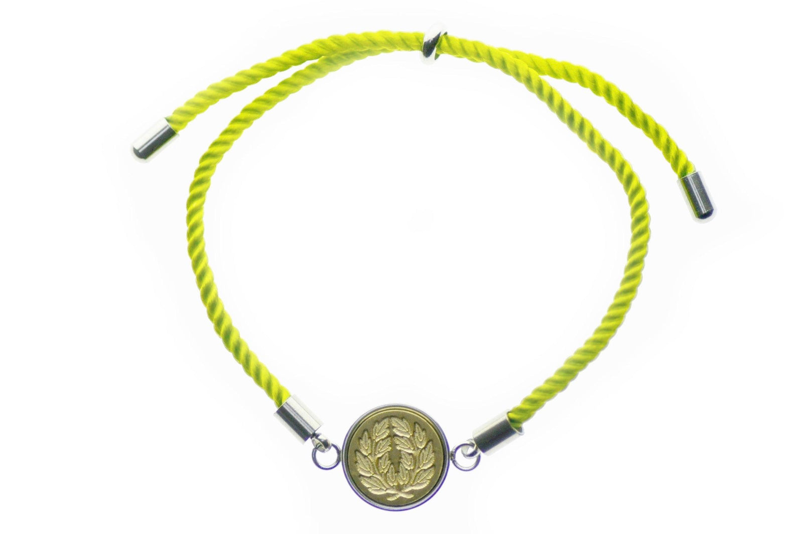 Laurel Wreath Signet Bracelet - Backtozero B20 - 10mm, 12mm, adjustable, bracelet, brass, cord, cord bracelet, Laurel Wreath, minimal, signet, signet bracelet, stainless steel, twist cord, wreath