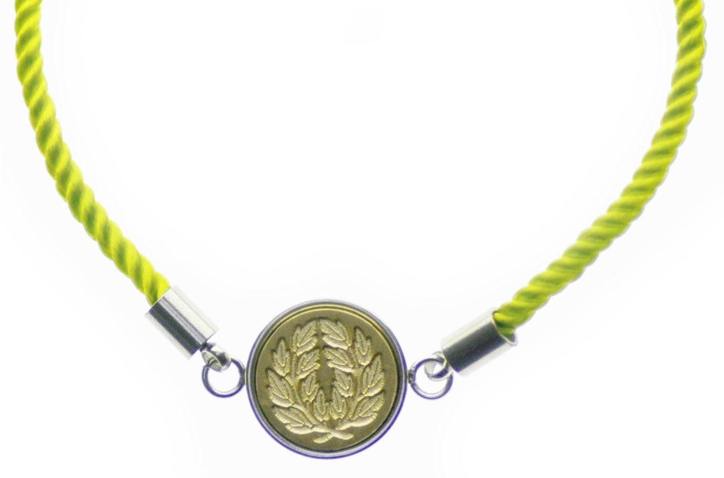 Laurel Wreath Signet Bracelet - Backtozero B20 - 10mm, 12mm, adjustable, bracelet, brass, cord, cord bracelet, Laurel Wreath, minimal, signet, signet bracelet, stainless steel, twist cord, wreath