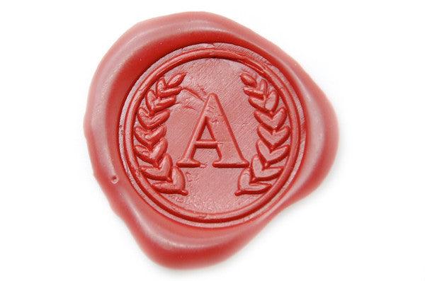 Wreath Initial Wax Seal Stamp - Backtozero B20 - 1 initial, 1initial, genericlonghandle, Laurel Wreath, Monogram, One Initial, Palm Red, Personalized, wreath