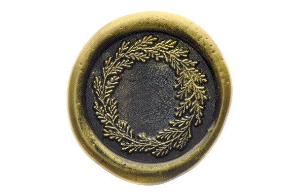 Pine Wreath Wax Seal Stamp - Backtozero B20 - black, botanic, Botanical, gold dust, gold powder, Leaf, Leafs, Leaves, plant, Signature, signaturehandle, wreath