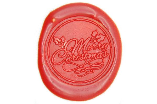 Merry Christmas Wax Seal Stamp - Backtozero B20 - christmas, genericlonghandle, Holidays, Red, xmas