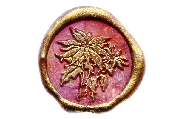 Christmas Flower Poinsettia Wax Seal Stamp - Backtozero B20 - Botanical, Deep Red, floral, Flower, flowers, Holidays, Metallic Green, Nature, Plant, poinsettia, signaturehandle, Winter, xmas